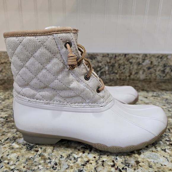 Sperry Top sider Saltwater Women duck boots Nylon Quilt Ivory Sz 9 - Picture 3 of 8